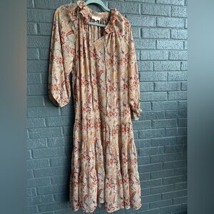 MELLODAY Autumn Floral Blouse in Red and Tan